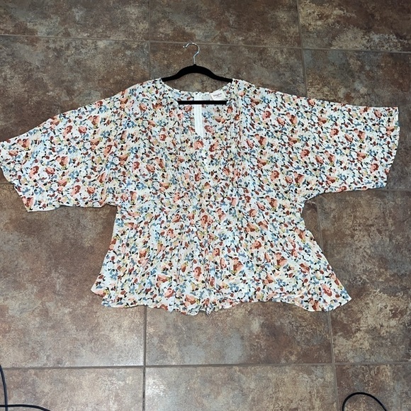 Very flowy boho hippie cottage core floral blouse 3/4 batwing sleeve size 1XL - Picture 10 of 11